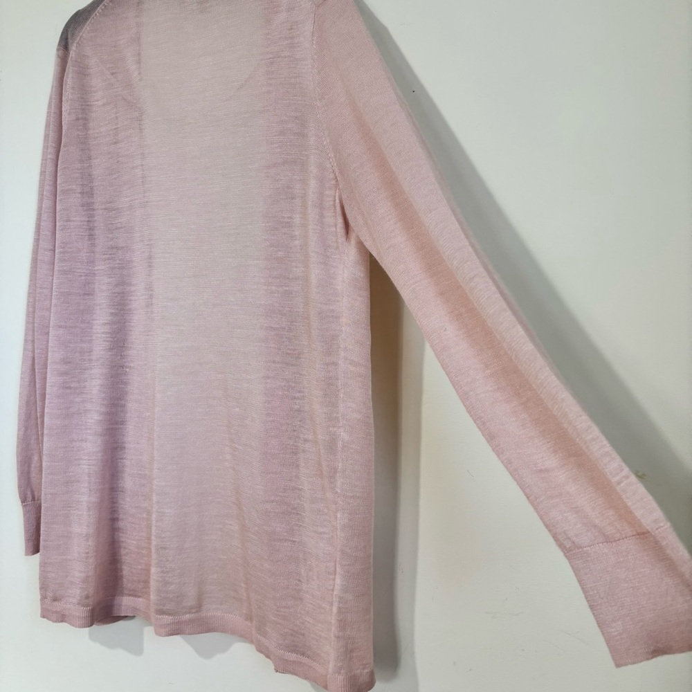 Loft pale pink linen rayon sheer open front long sleeve slouchy sweater cardigan - Picture 8 of 16